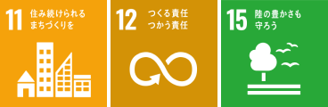 11 住み続けられるまちづくりを　12 つくる責任 使う責任　15 陸の豊かさも守ろう